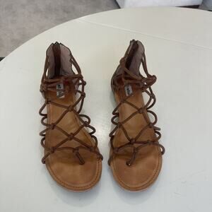 Not Rated Gladiator Sandals Brown Sz 9.5 Zip Back Flat Festival Boho Goddess